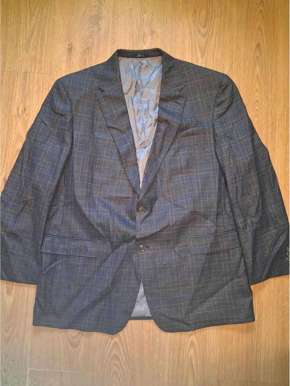 Hart Schaffner Marx Sport Coat 48R Gray Plaid Worsted Wool